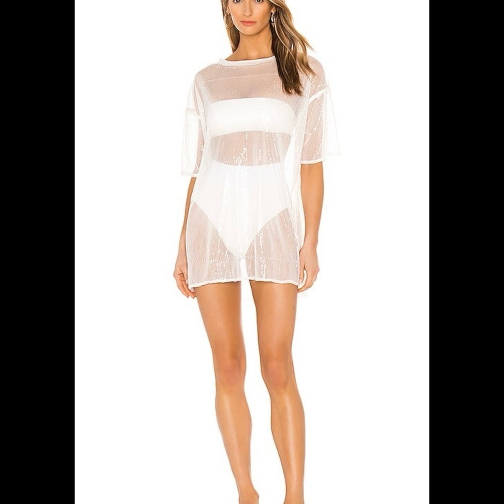 Revolve | Superdown Sheer Sequin Mesh Mini Dress XS White Beach Coverup - Picture 1 of 7